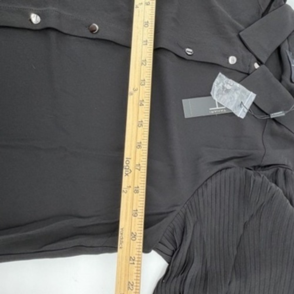 Tahari Black Pleated Puff Balloon Sleeve Button Up Shirt Womens L - Picture 7 of 8